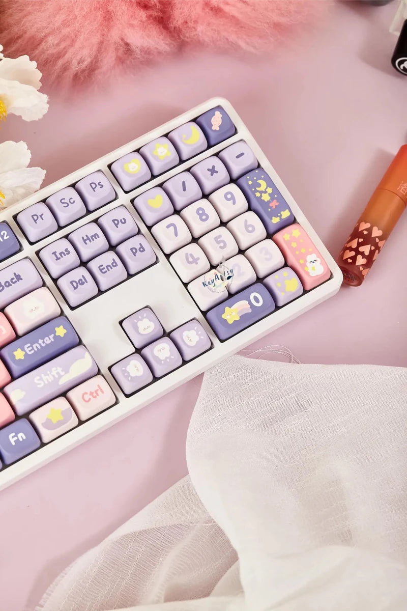 Cute Moonlight Bunny Theme PBT MOA Keycap Set - KeyArtisan