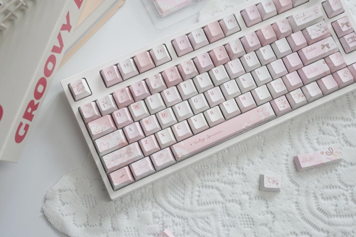Cute Pink Bear Postcard Artisan Keycap Set - KeyArtisan