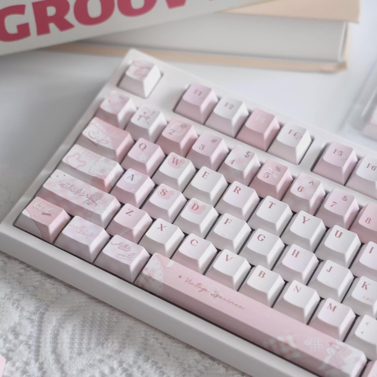 Cute Pink Bear Postcard Artisan Keycap Set - KeyArtisan