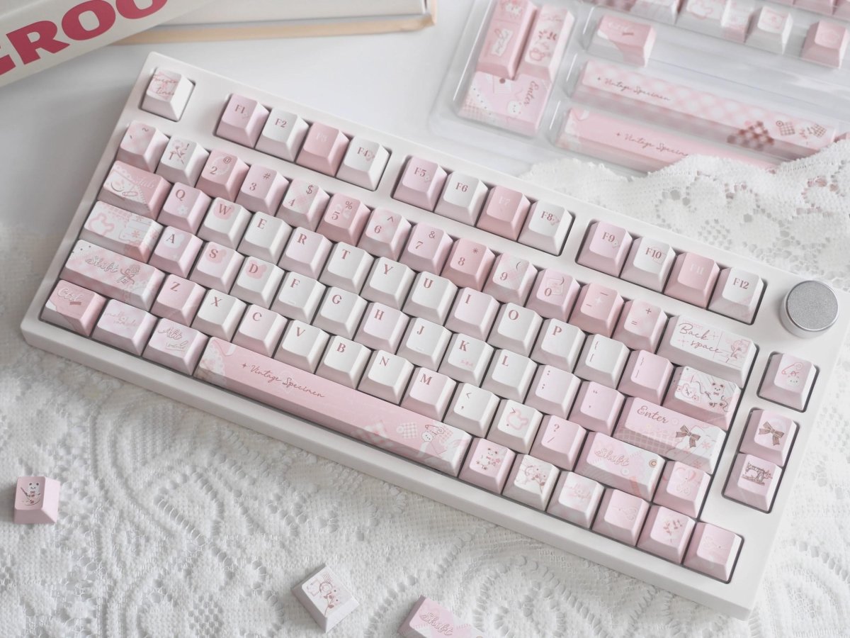 Cute Pink Bear Postcard Artisan Keycap Set - KeyArtisan