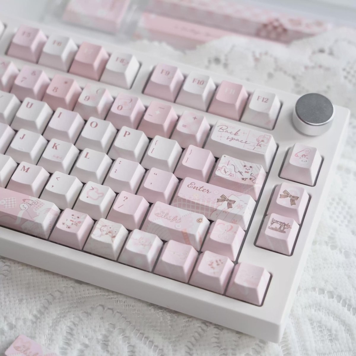 Cute Pink Bear Postcard Artisan Keycap Set - KeyArtisan