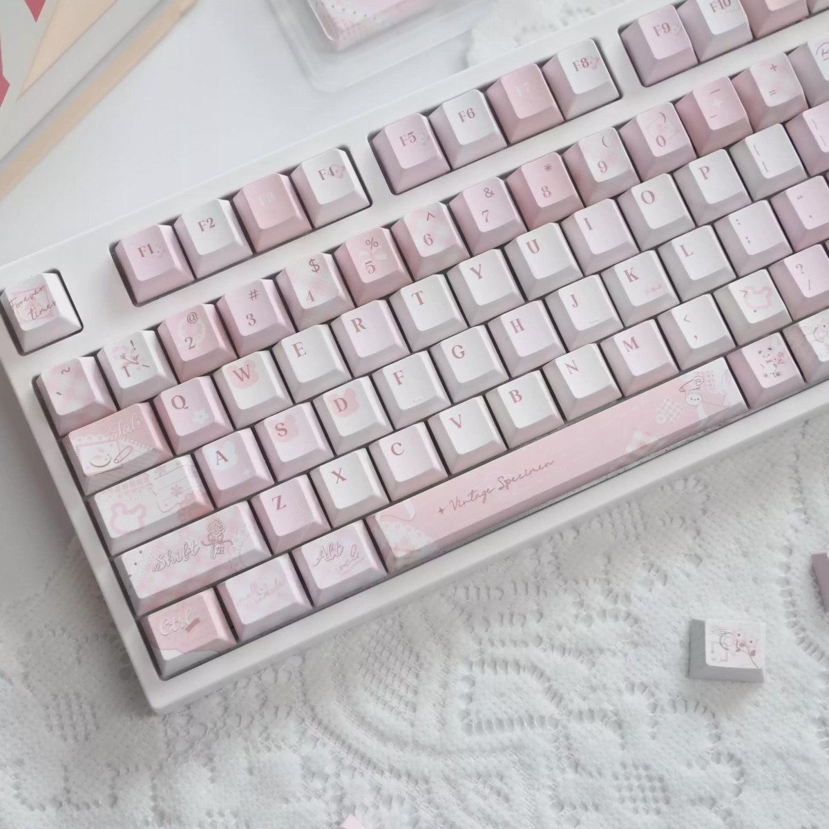 Cute Pink Bear Postcard Artisan Keycap Set - KeyArtisan
