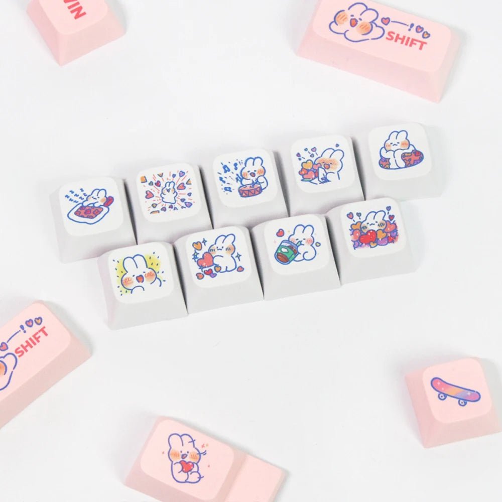 Cute Pink Bunny Theme Artisan Keycap Set - KeyArtisan