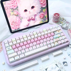 Cute Pink Cat Theme Kawaii Keycap Set - KeyArtisan