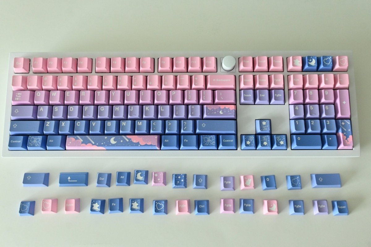 Cute Pink Fairy Moon Theme Gradient Keycap Set - KeyArtisan