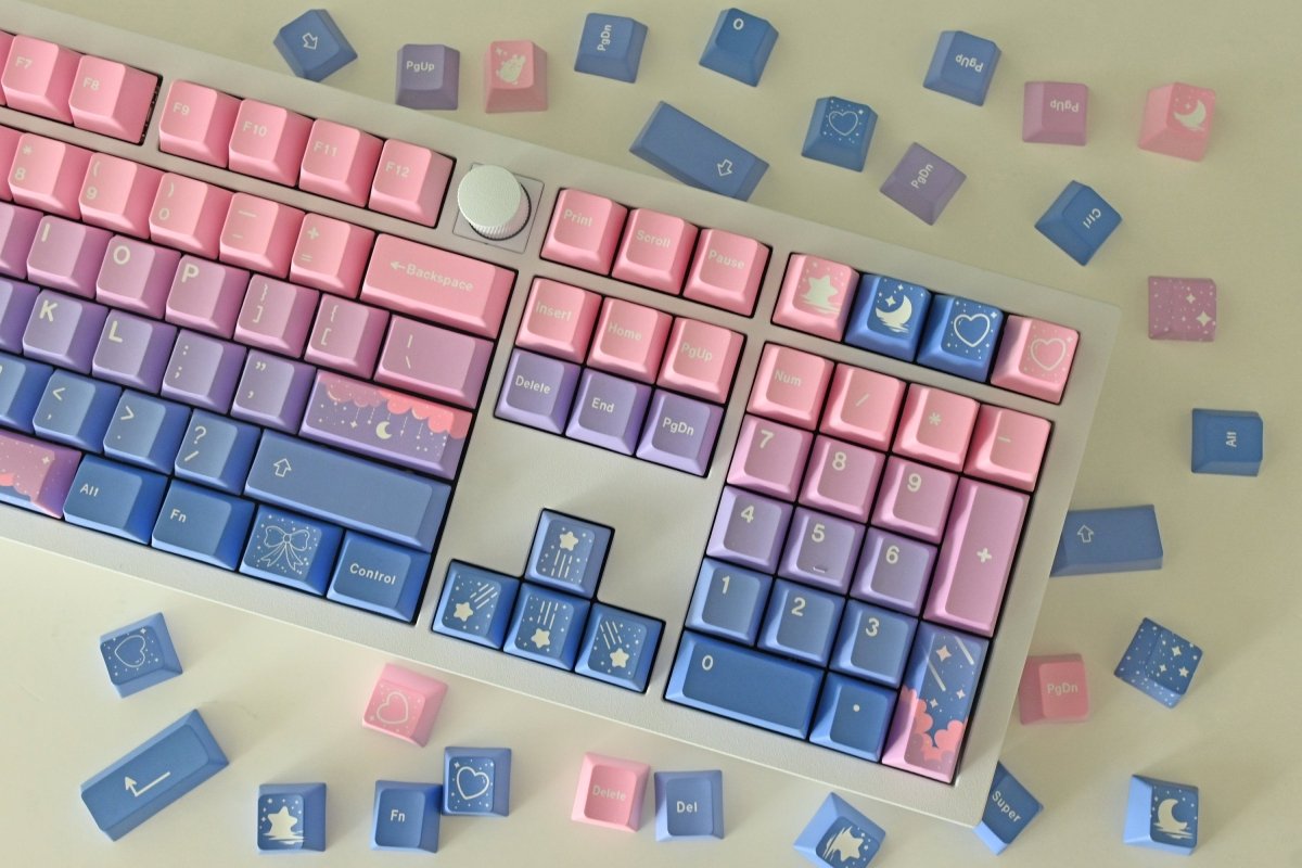 Cute Pink Fairy Moon Theme Gradient Keycap Set - KeyArtisan