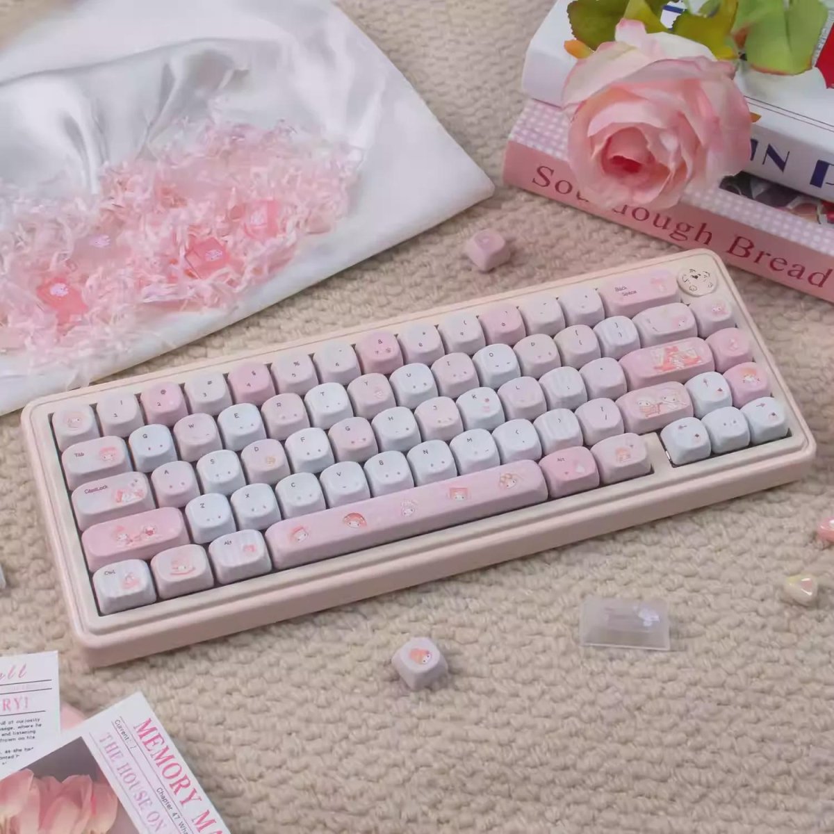 Cute Pink Melody Theme Pastel Keycap Set - KeyArtisan