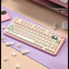 Cute Pink Secret Agent Bear Theme Keycap Set - KeyArtisan