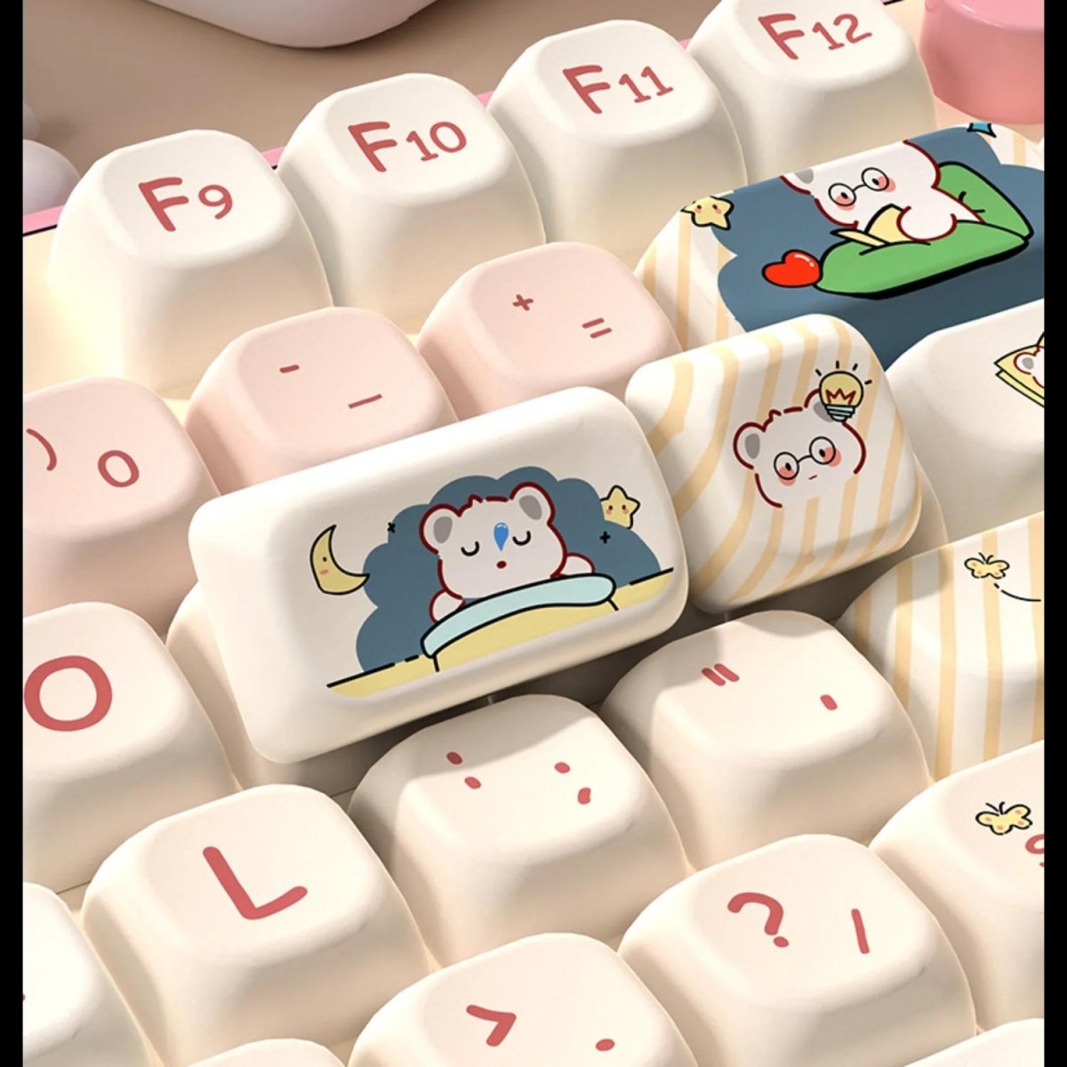 Cute Pink Secret Agent Bear Theme Keycap Set - KeyArtisan