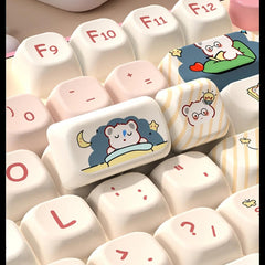 Cute Pink Secret Agent Bear Theme Keycap Set - KeyArtisan