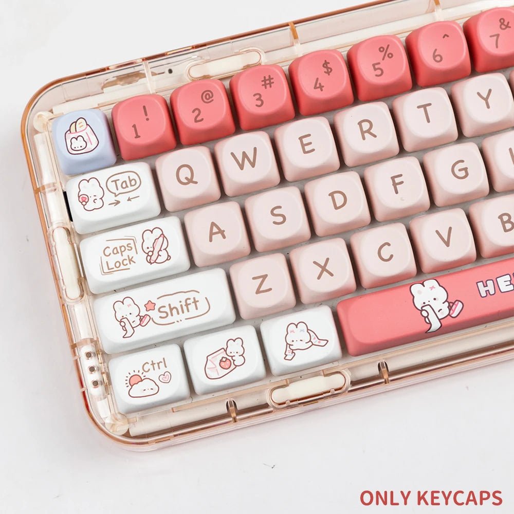 Cute Pink Shopping Bunny Theme Artisan Keycap Set - KeyArtisan