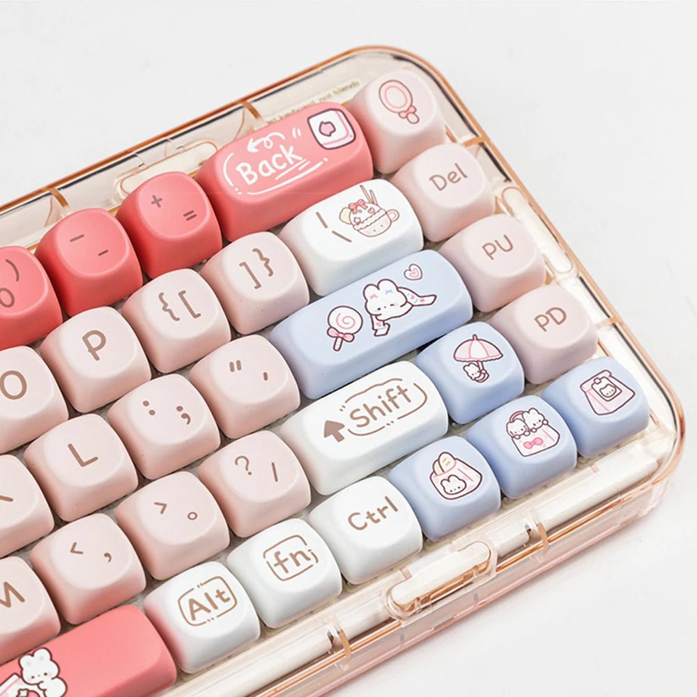 Cute Pink Shopping Bunny Theme Artisan Keycap Set - KeyArtisan
