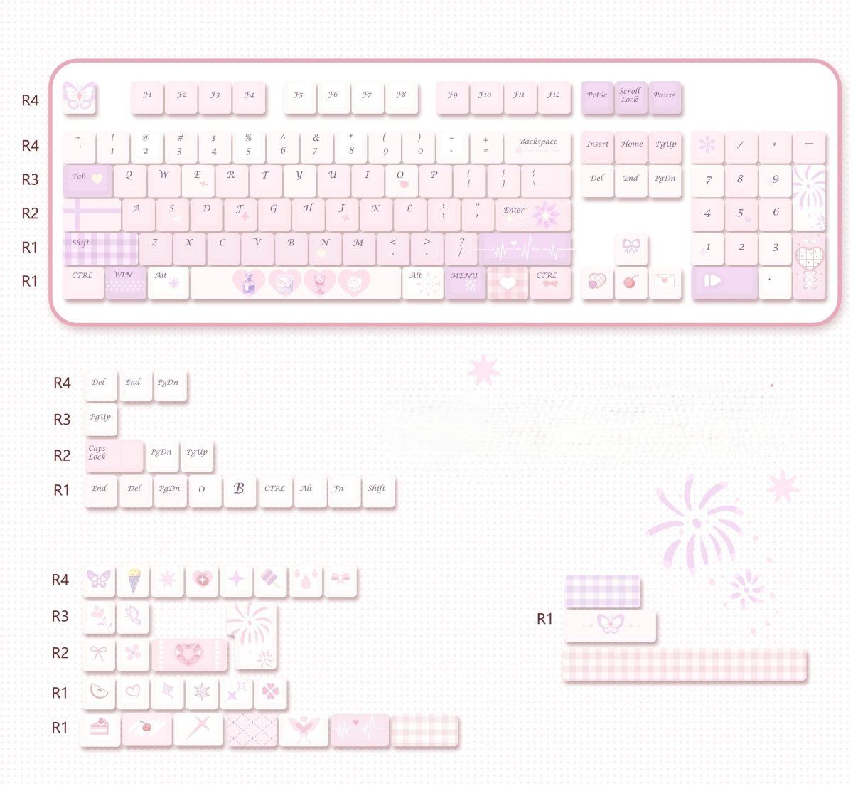 Cute Pink Valentines Day Theme PBT ISO Keycap Set - KeyArtisan
