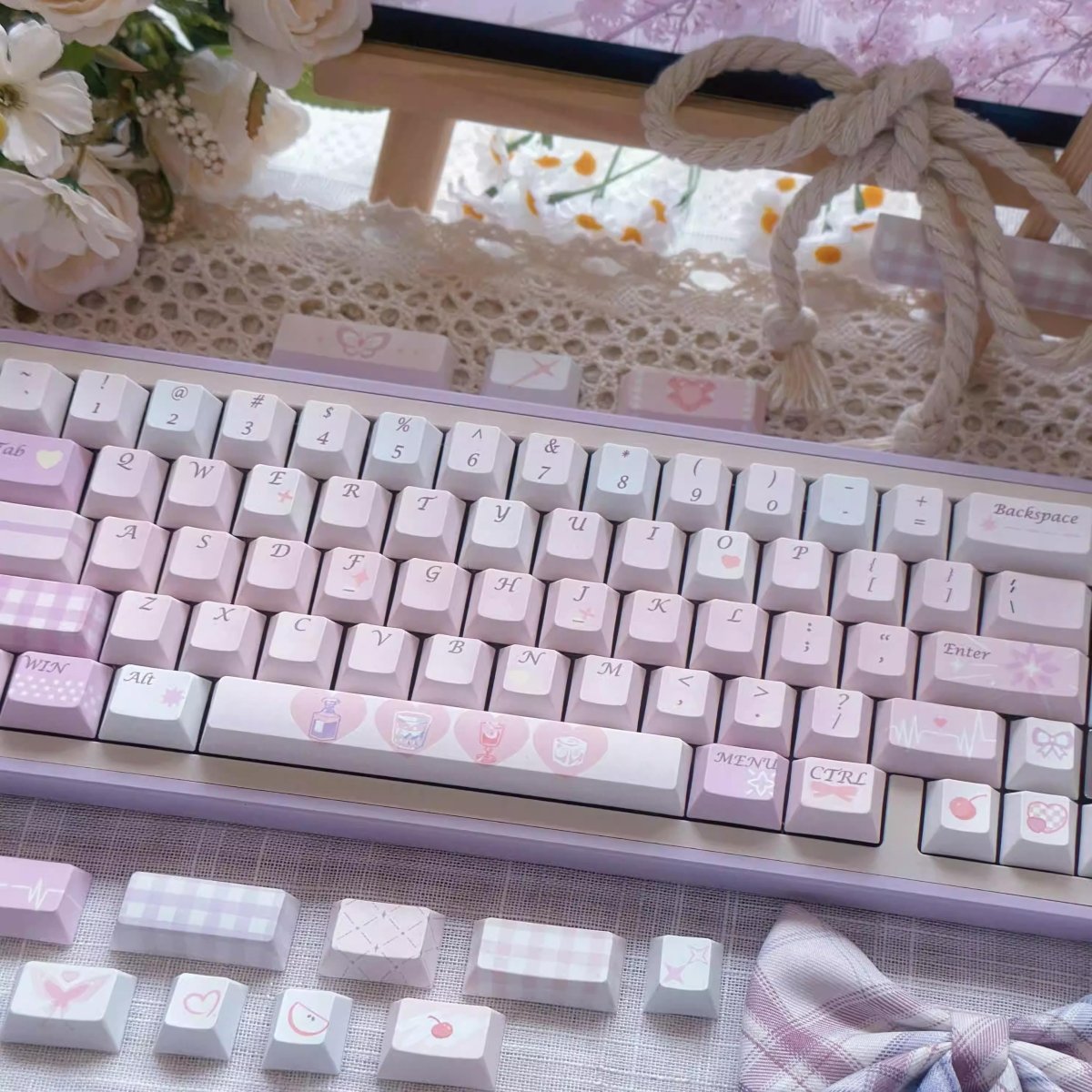 Cute Pink Valentines Day Theme PBT ISO Keycap Set - KeyArtisan