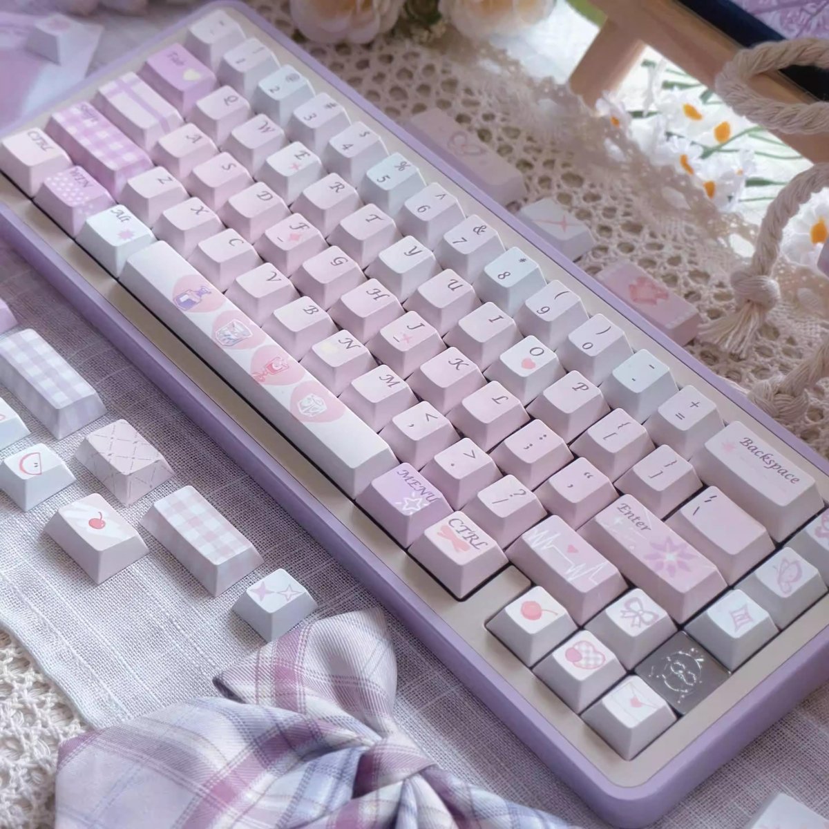 Cute Pink Valentines Day Theme PBT ISO Keycap Set - KeyArtisan