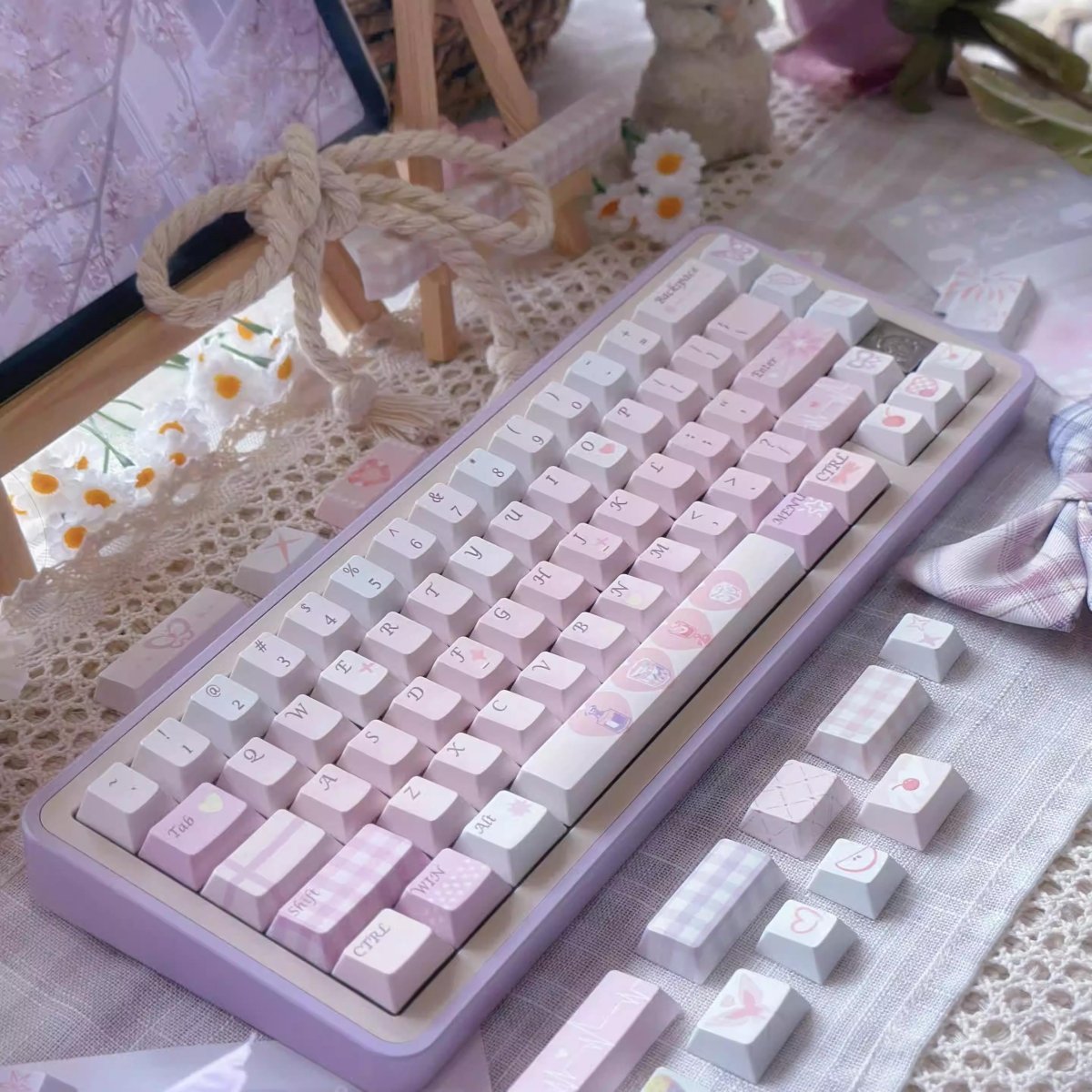 Cute Pink Valentines Day Theme PBT ISO Keycap Set - KeyArtisan