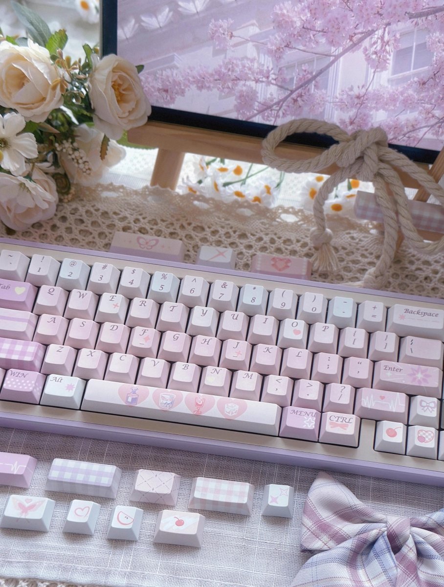 Cute Pink Valentines Day Theme PBT ISO Keycap Set - KeyArtisan