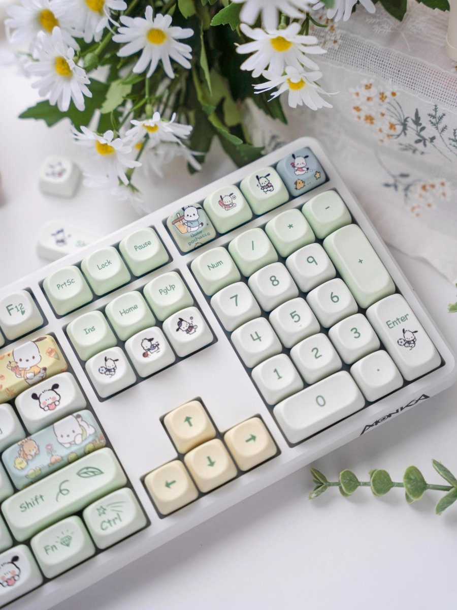 Cute Pochacco Theme Green PBT MOA Keycap Set - KeyArtisan