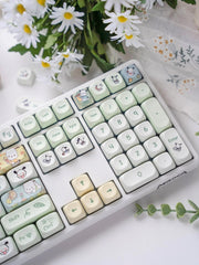 Cute Pochacco Theme Green PBT MOA Keycap Set - KeyArtisan