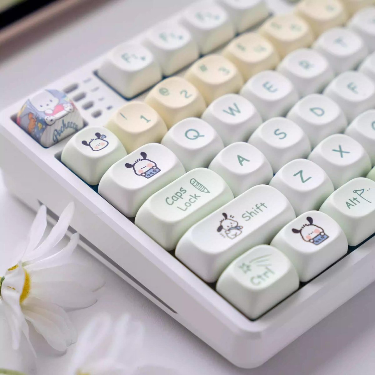 Cute Pochacco Theme Green PBT MOA Keycap Set - KeyArtisan