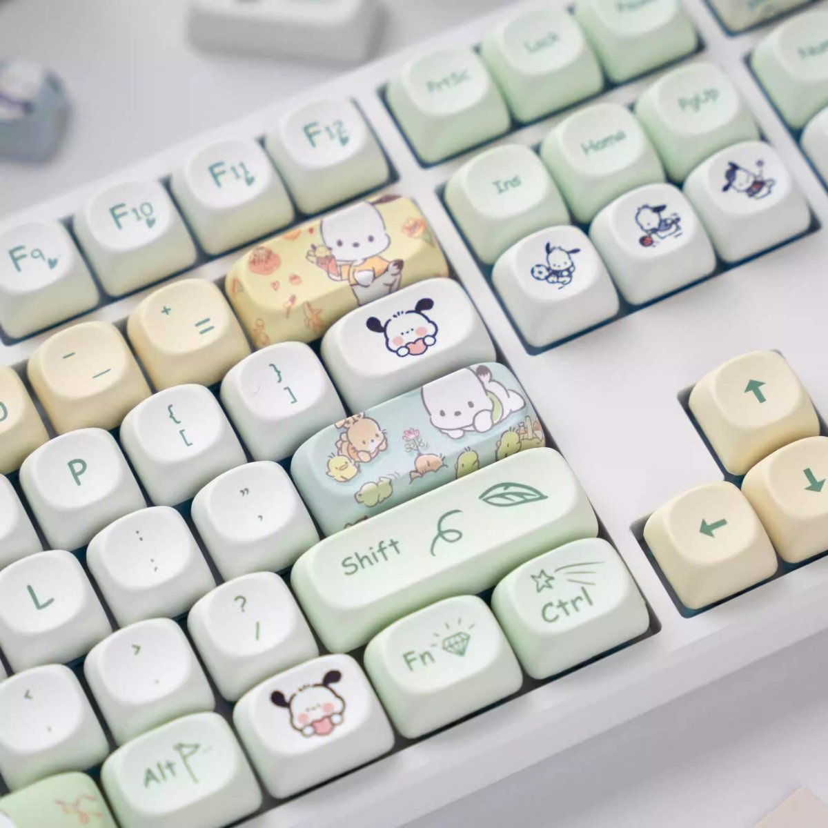 Cute Pochacco Theme Green PBT MOA Keycap Set - KeyArtisan