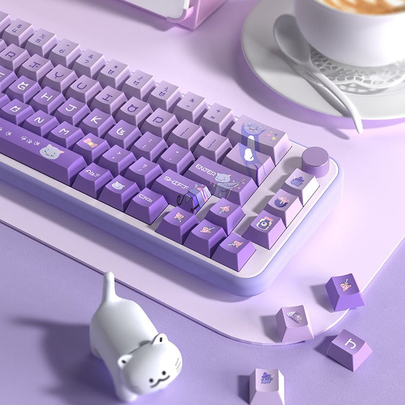Cute Purple Wizard Cat Theme Keycap Set - KeyArtisan