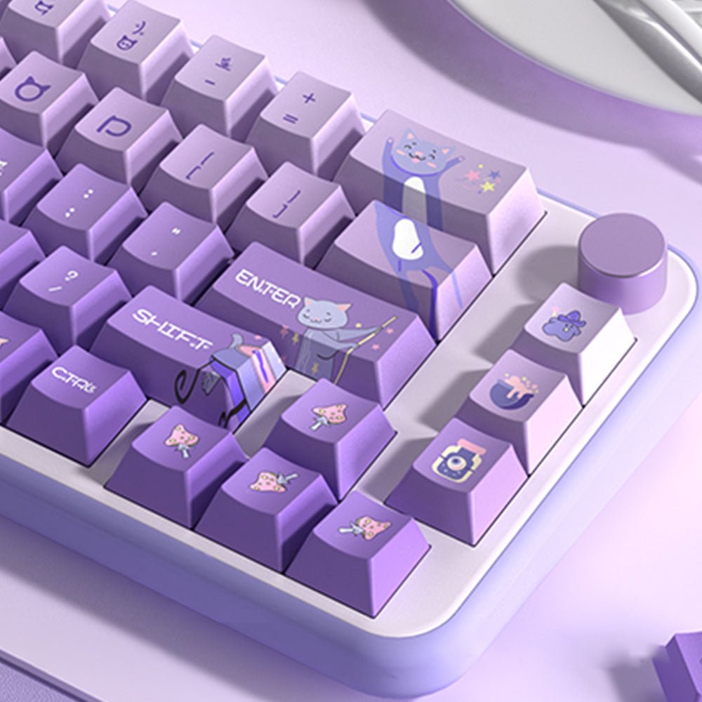 Cute Purple Wizard Cat Theme Keycap Set - KeyArtisan
