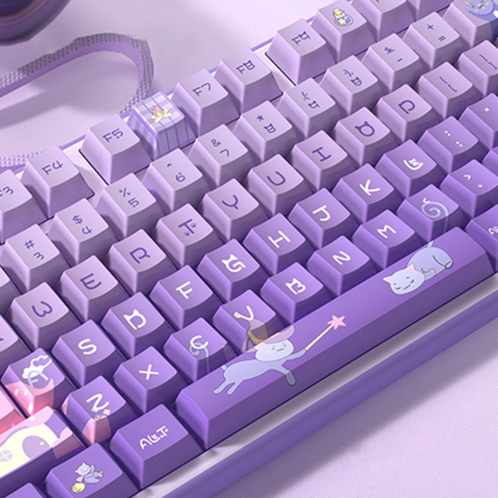 Cute Purple Wizard Cat Theme Keycap Set - KeyArtisan