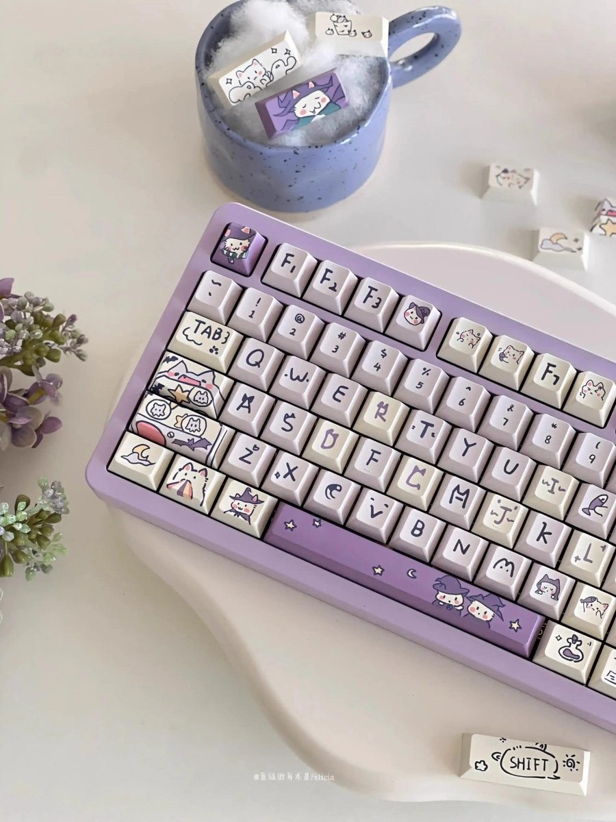 Cute Purple Wizard Magic Cat Theme Keycap Set - KeyArtisan
