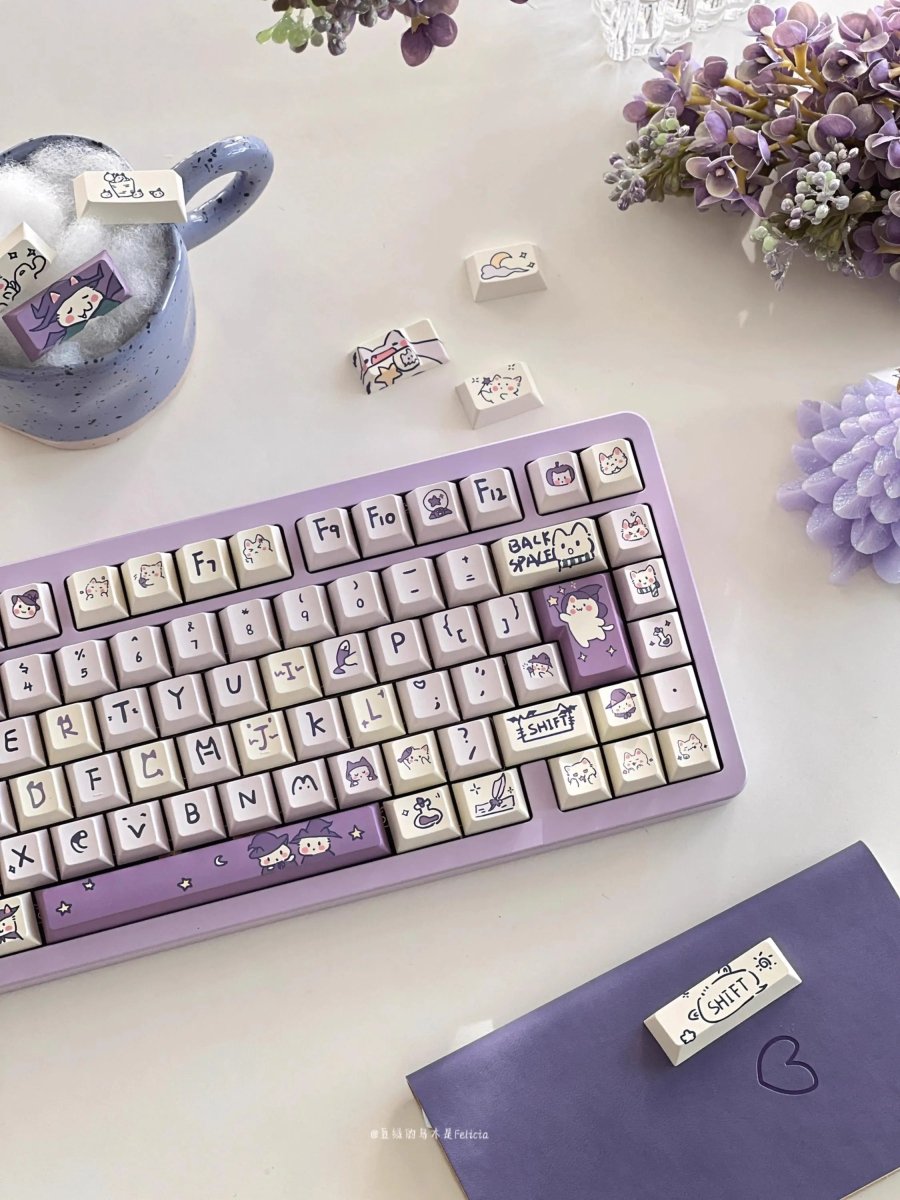 Cute Purple Wizard Magic Cat Theme Keycap Set - KeyArtisan