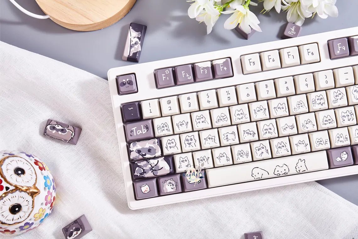 Cute Raccoon Theme Side Print Keycap Set - KeyArtisan