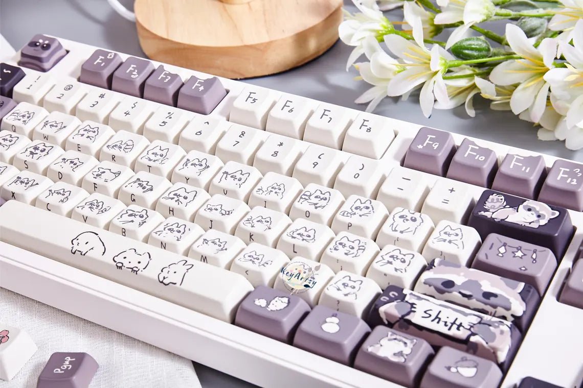 Cute Raccoon Theme Side Print Keycap Set - KeyArtisan