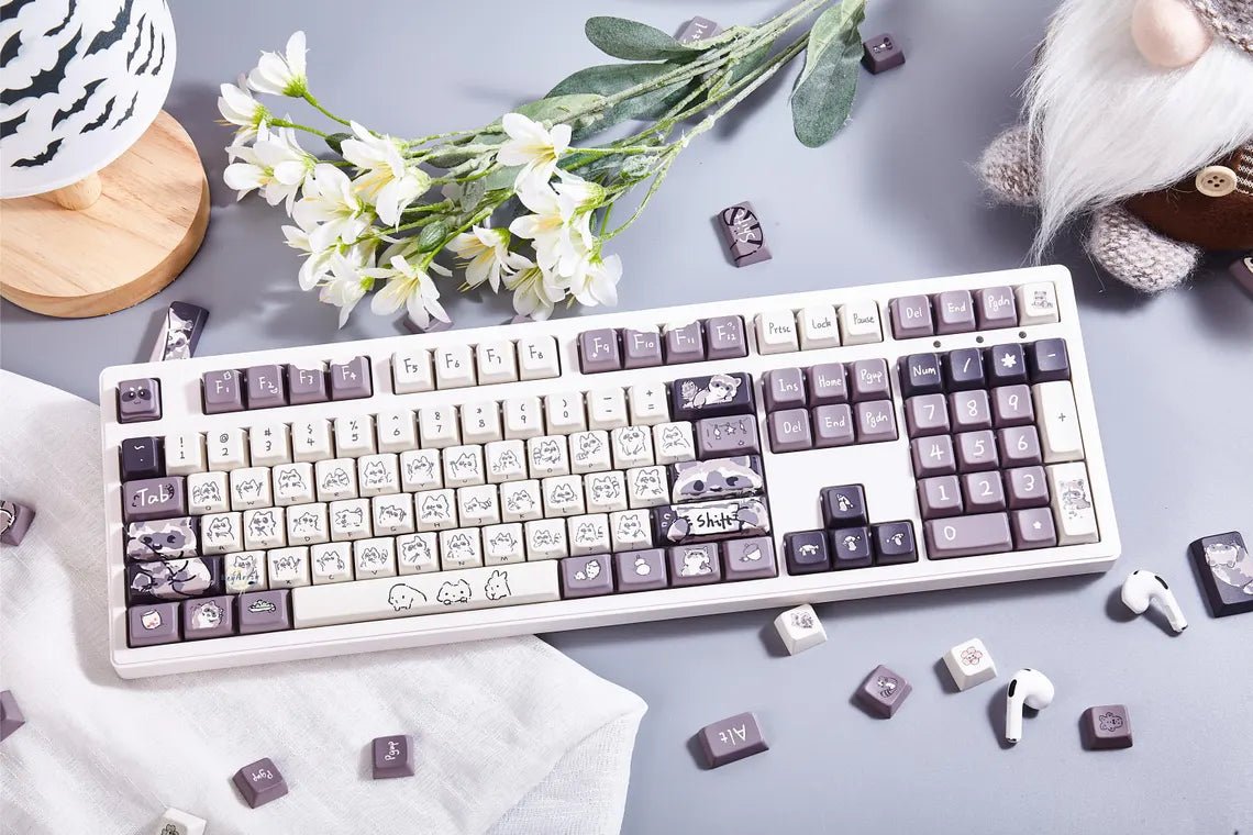 Cute Raccoon Theme Side Print Keycap Set - KeyArtisan
