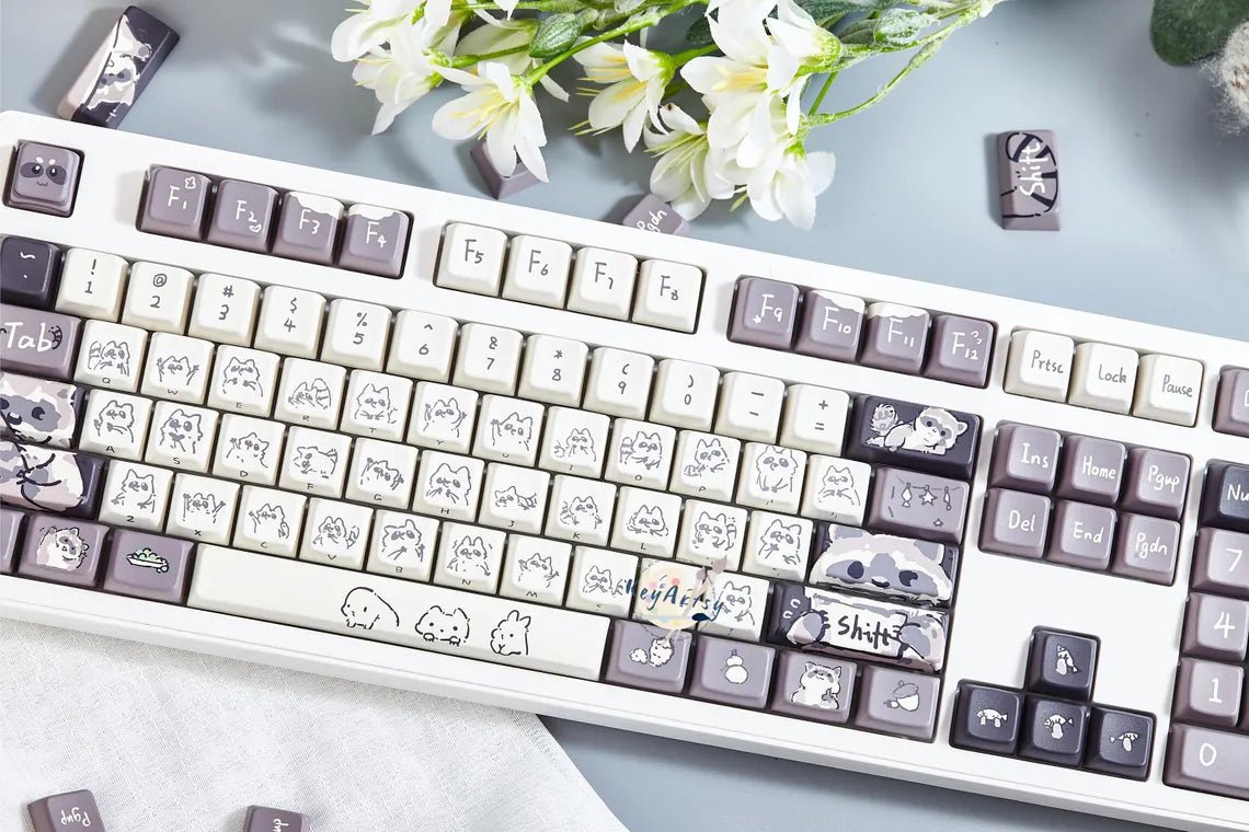 Cute Raccoon Theme Side Print Keycap Set - KeyArtisan