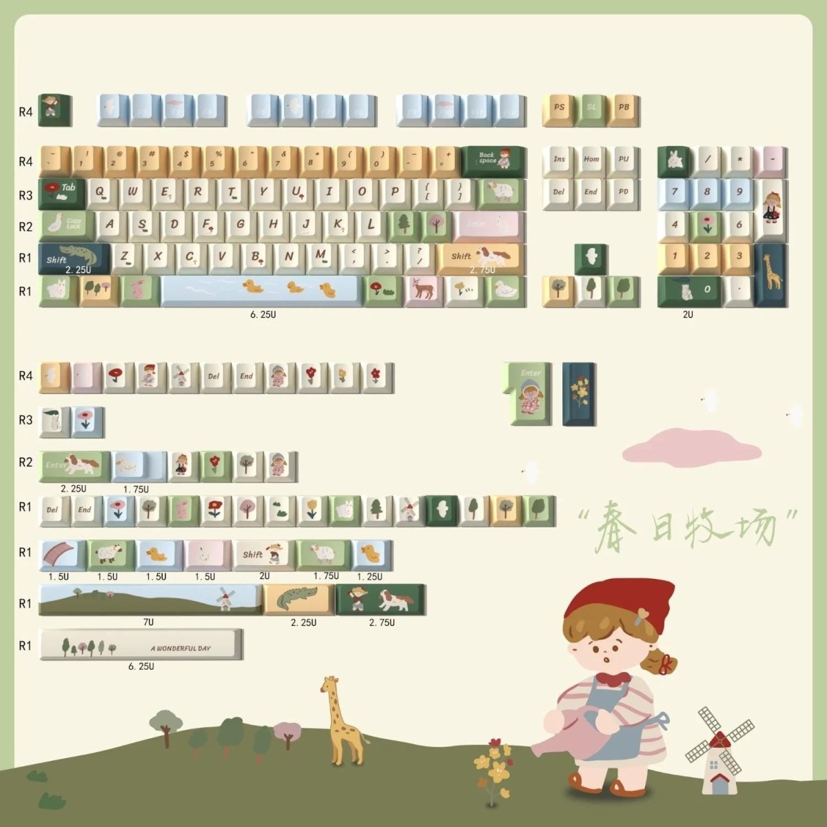 Cute Spring Pasture Theme Artisan Keycap Set - KeyArtisan