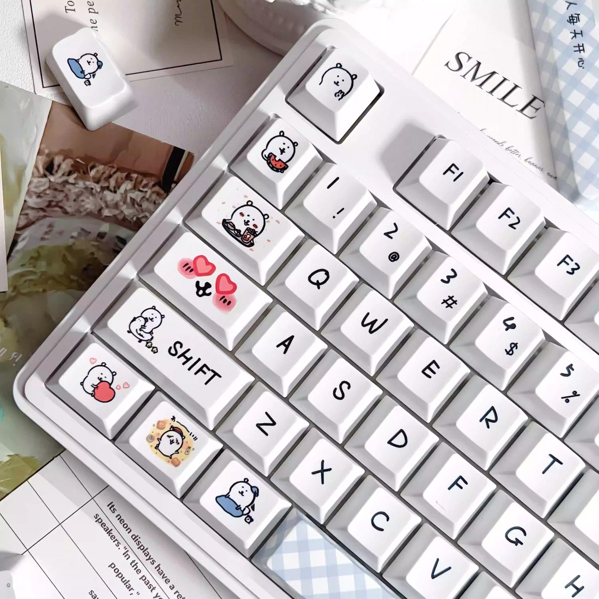 Cute White Bear Theme Graffiti Keycap Set - KeyArtisan