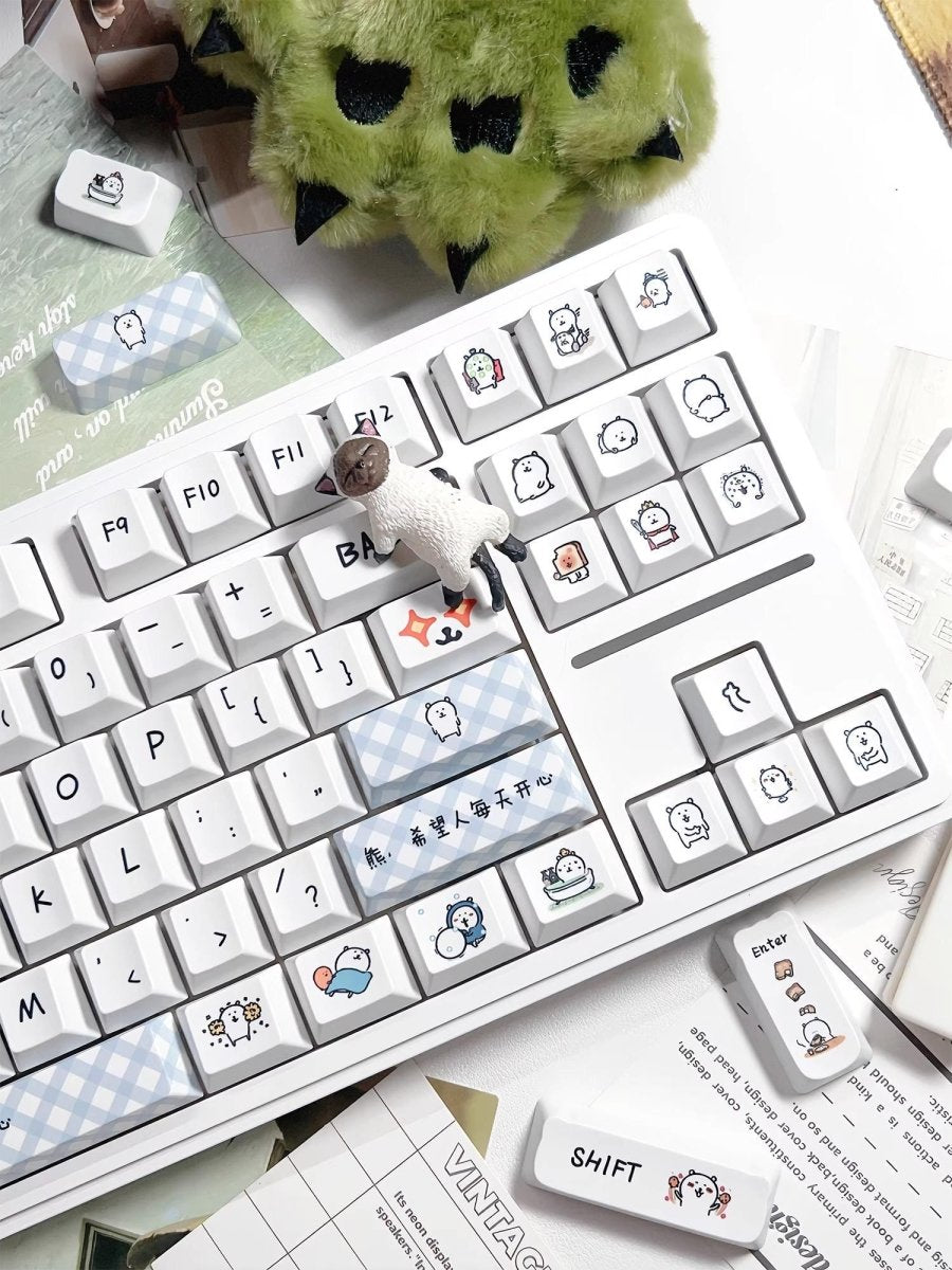 Cute White Bear Theme Graffiti Keycap Set - KeyArtisan