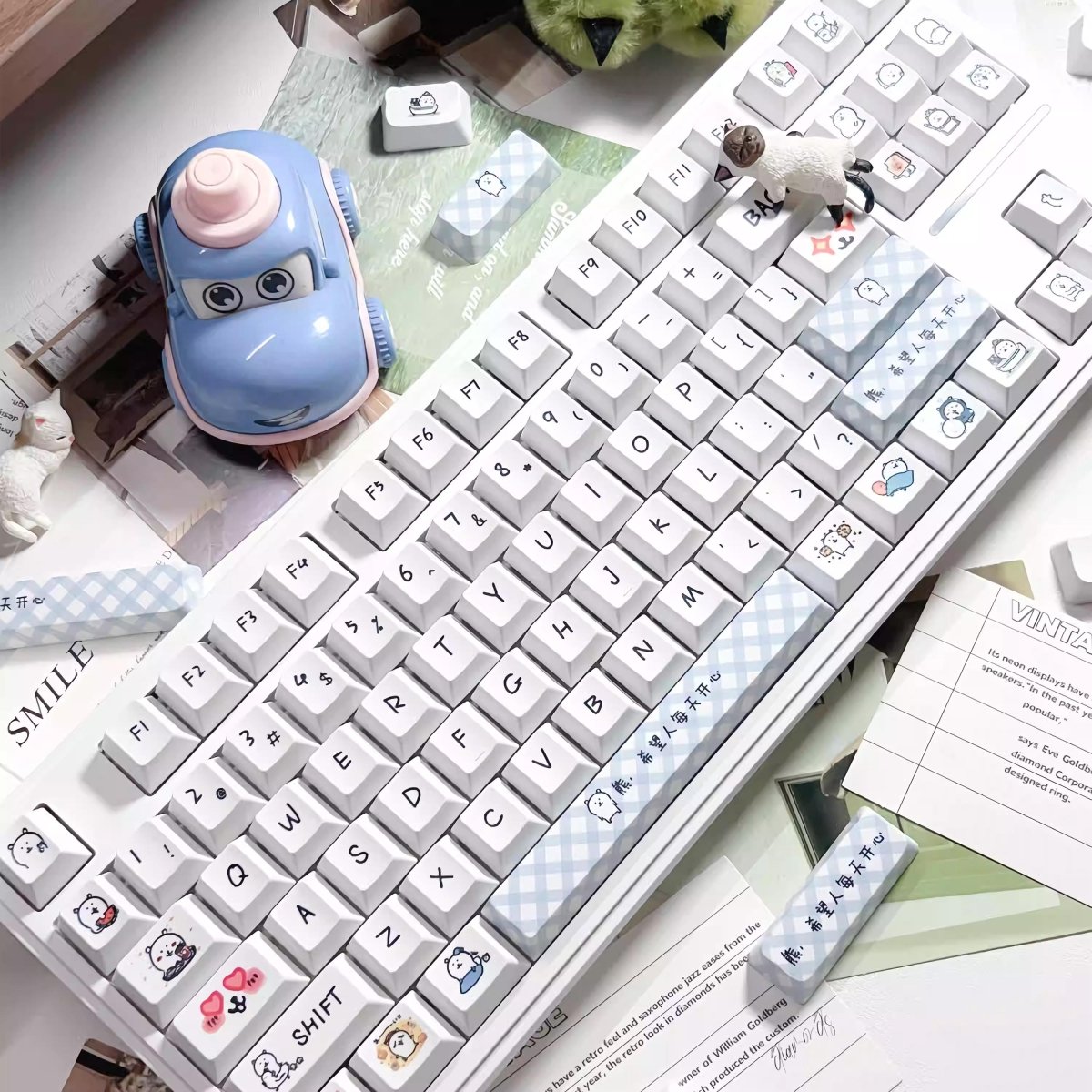 Cute White Bear Theme Graffiti Keycap Set - KeyArtisan