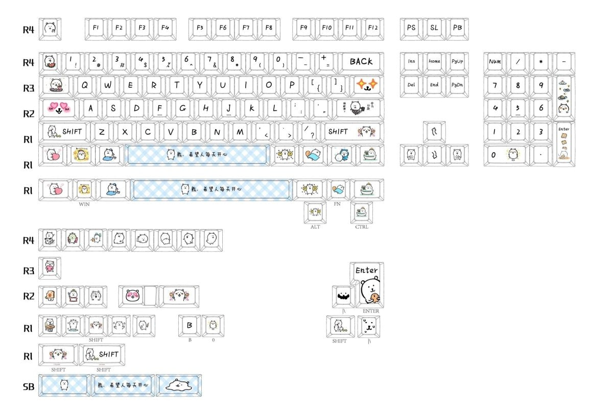 Cute White Bear Theme Graffiti Keycap Set - KeyArtisan