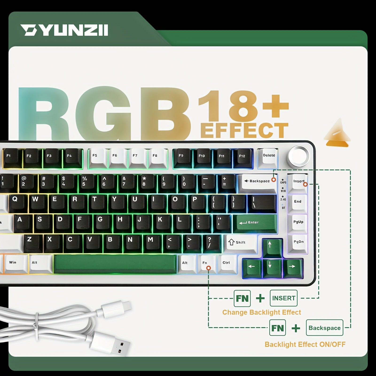 YUNZII B75 PRO Wireless Gaming Keyboard - 75% Compact Design with RGB, Hot-Swappable Mechanical Switches, Ergonomic Gasket Mount, and Multi-Connectivity (Wireless/Type-C/2.4G) - Black