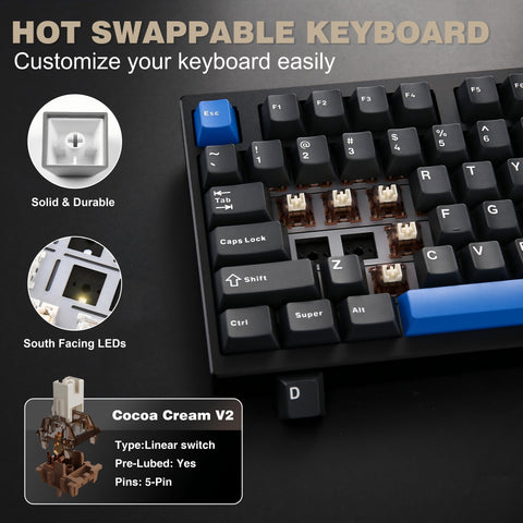 YUNZII AL75 Black 75% Aluminum Mechanical Gaming Keyboard - Wireless/Wired, Hot-Swappable Creamy Switches, RGB Backlit, Ergonomic TKL Design for Mac/Win