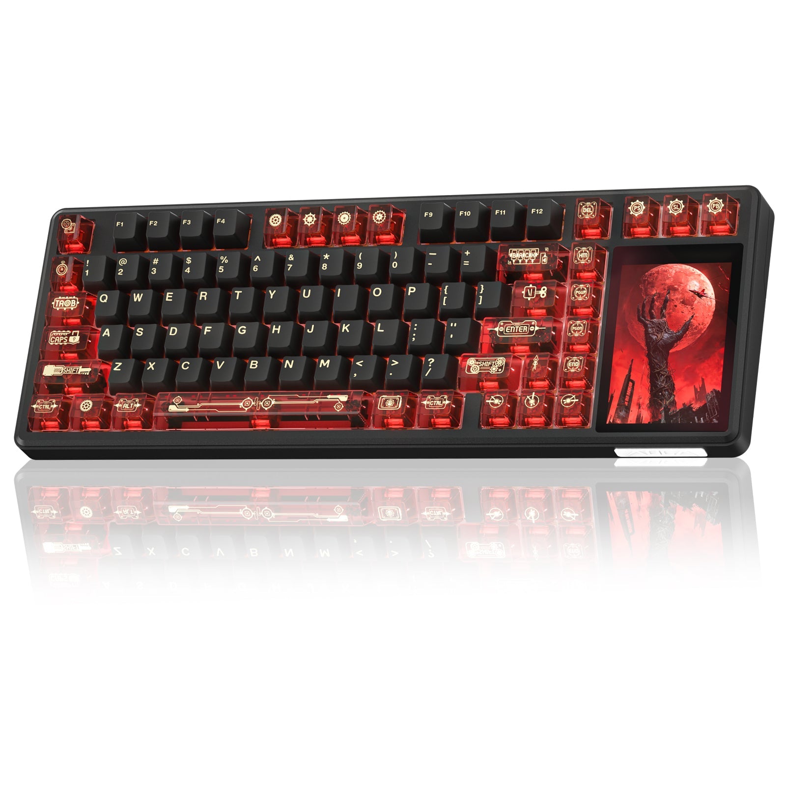 AULA L99 Smart-Screen Mechanical Keyboard — full top view, Dark Gray + Light Gray + Yellow colorway, IPS screen active