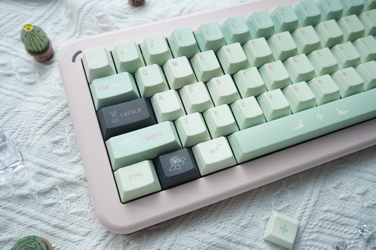 Green Floral Theme Matcha Keycap Set - KeyArtisan