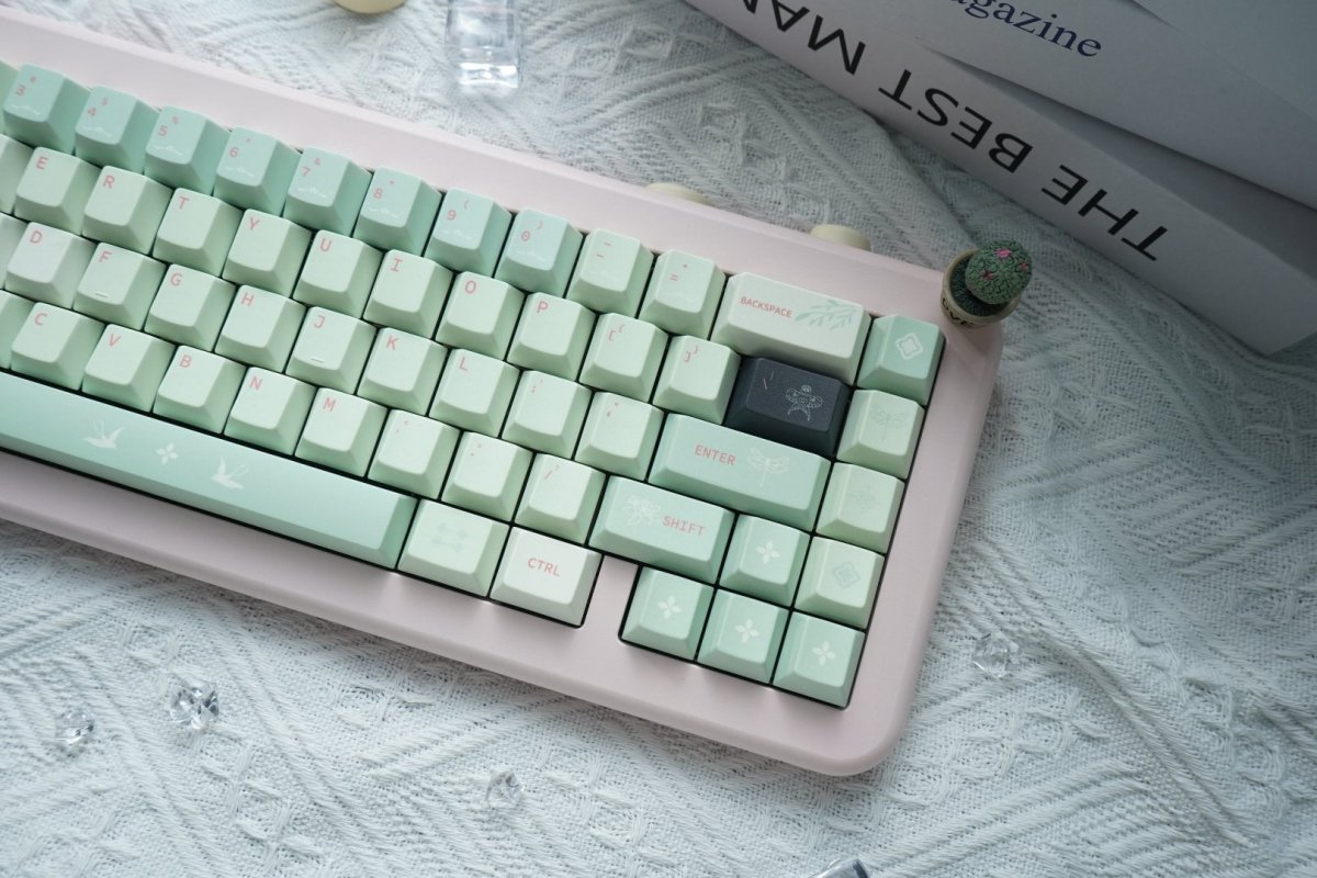 Green Floral Theme Matcha Keycap Set - KeyArtisan