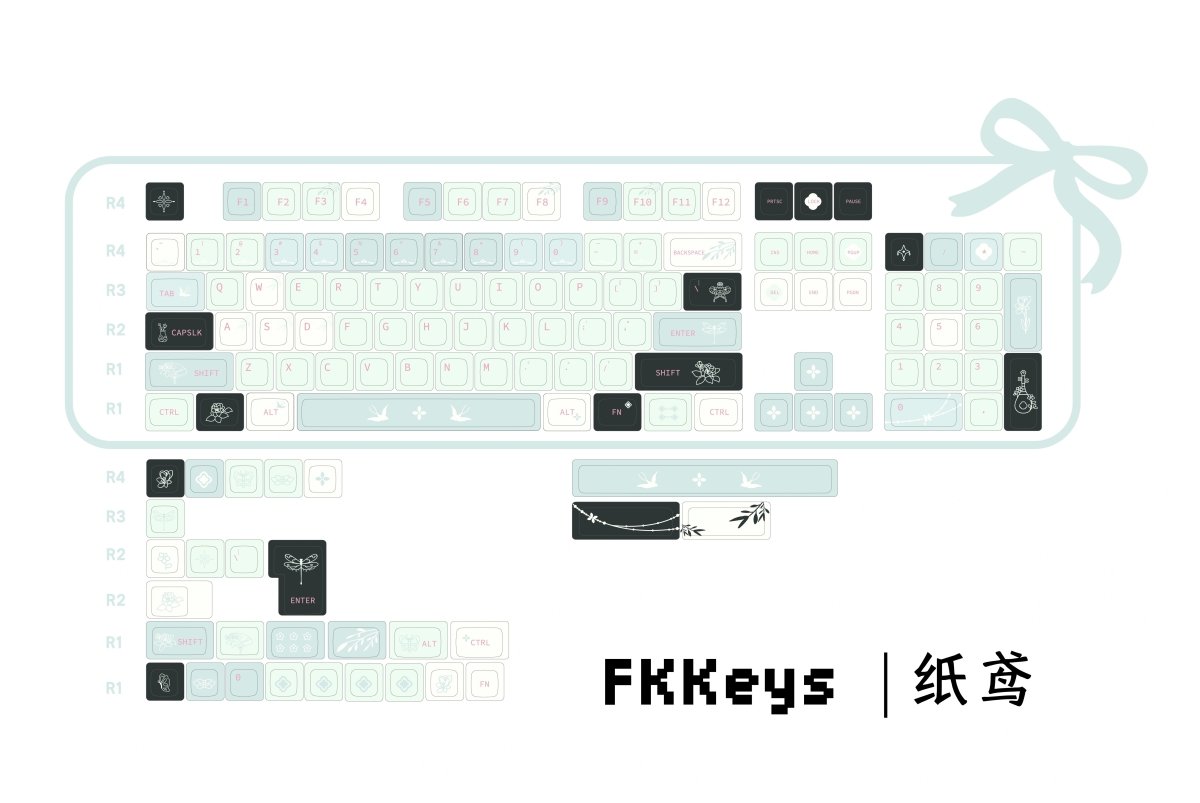 Green Floral Theme Matcha Keycap Set - KeyArtisan
