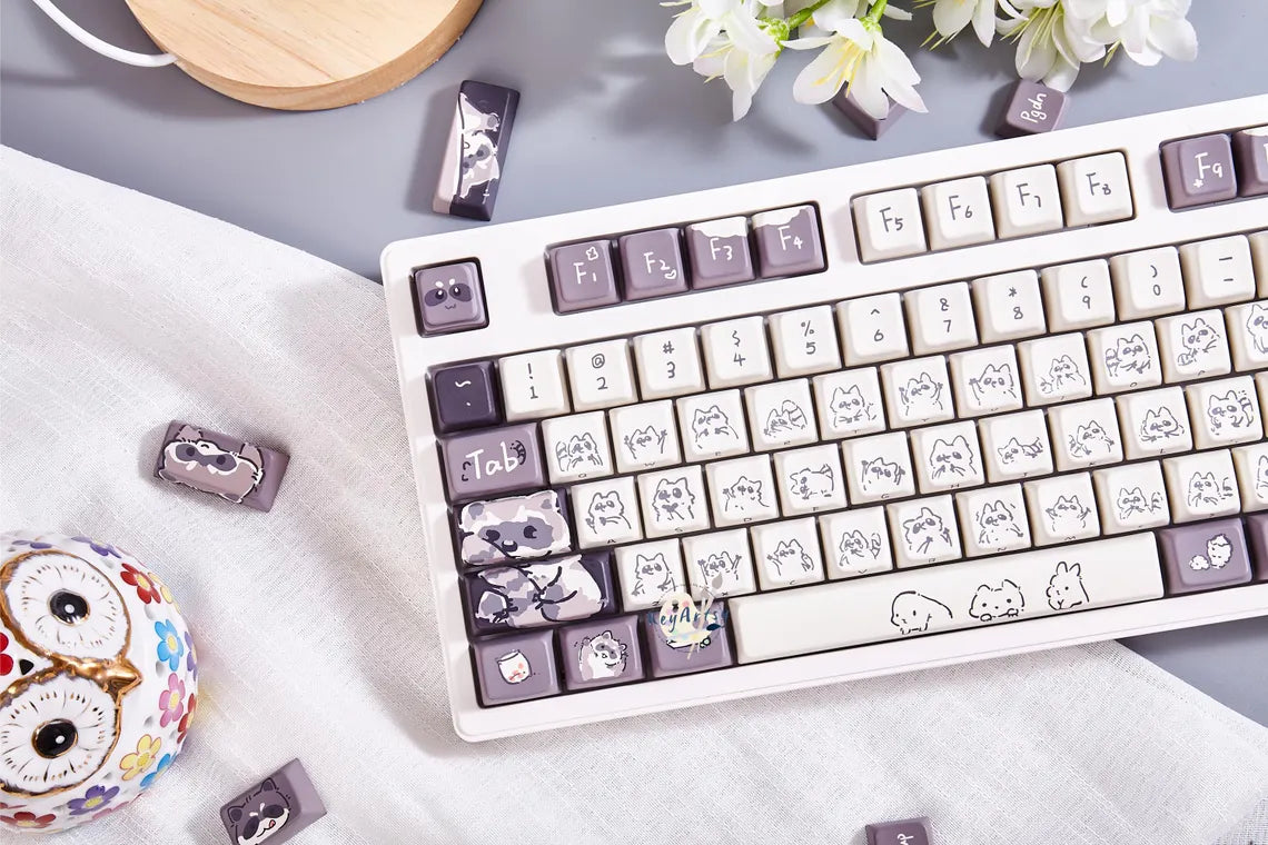 148 Key Cute Raccoon Theme Keycaps Set