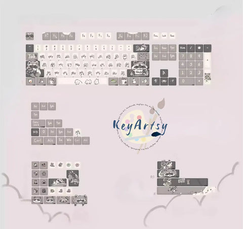 148 Key Cute Raccoon Theme Keycaps Set