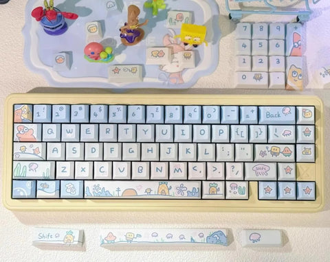 Cute Blue Gradient Spongebob Theme Artisan Keycap Set