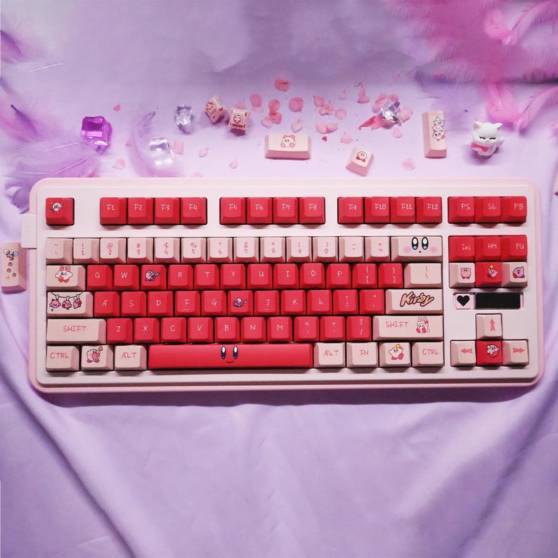 Cute Pink Kirby Theme Artisan Keycap Set for Mechanical Keyboard, Cherry / XDA / MOA Profile, Pbt Dye-Sub, Mx(+)Switches, 122pcs