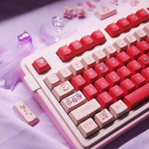 Cute Pink Kirby Theme Artisan Keycap Set for Mechanical Keyboard, Cherry / XDA / MOA Profile, Pbt Dye-Sub, Mx(+)Switches, 122pcs